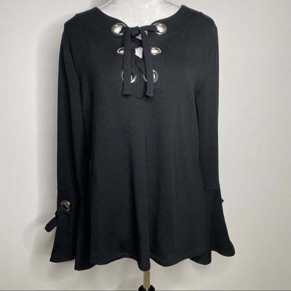 INC International Concepts NWT deep black night Ryder lace up top size large - Picture 1 of 9